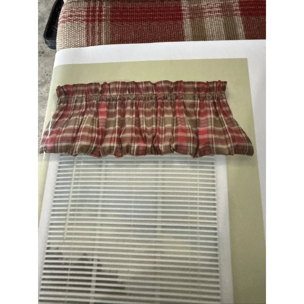 Window Curtain Valance Red Tan Plaid Kitchen Cottage 72X18 Inch Farmhouse